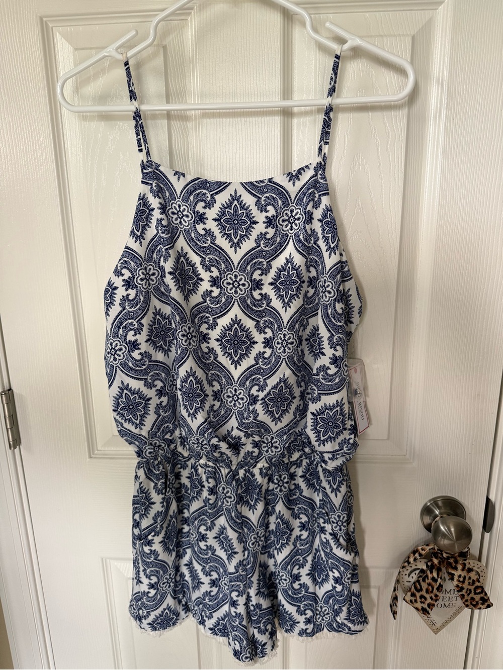 Bisou Bisou Navy and White Romper. Pockets and fringe. Sz 8 NWT